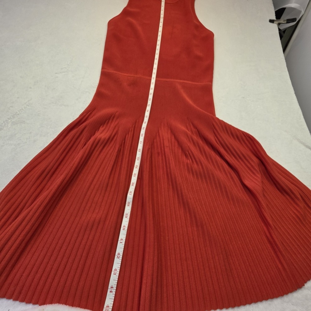 Rachel Roy 1X Orange Ribbed Knit Sleeveless Midi Dress Pleated Hem Plus Size - Picture 4 of 9